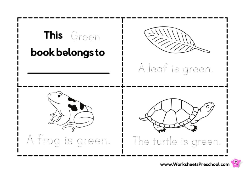 color worksheets preschool, green minibook
