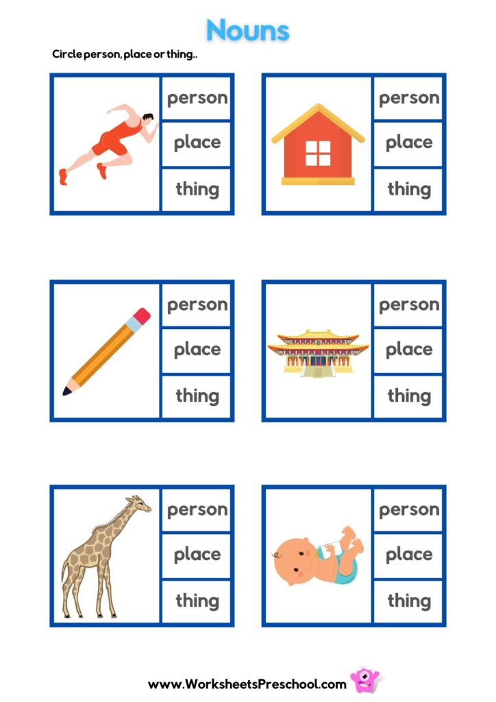 nouns worksheets, circle the person, place or thing