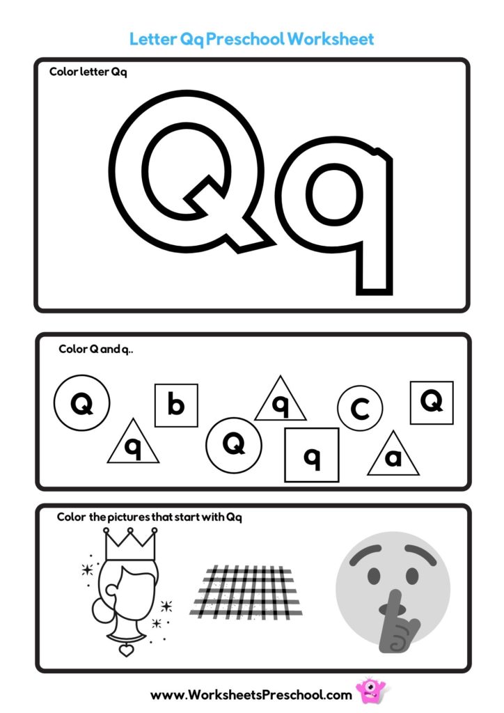 letter q worksheets with queen, quilt and quiet
