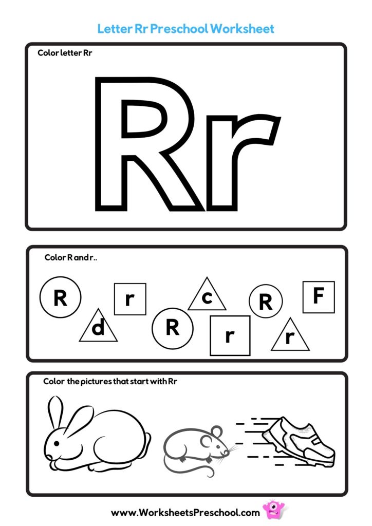 letter r worksheets with rabbit, rat and run